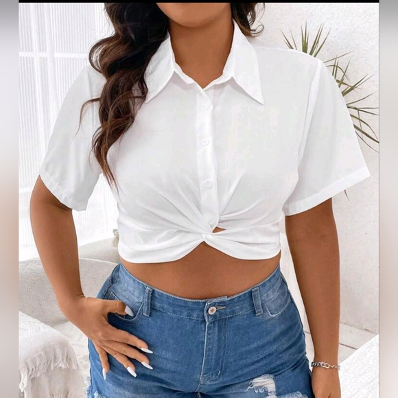 Front Buttoned Crop Top With Twist-Knot - Picture 6 of 8